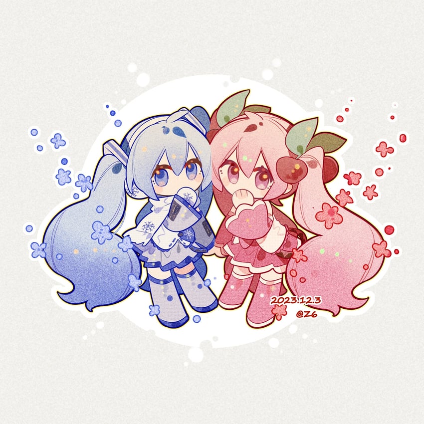 hatsune miku, yuki miku, and sakura miku (vocaloid) drawn by z6