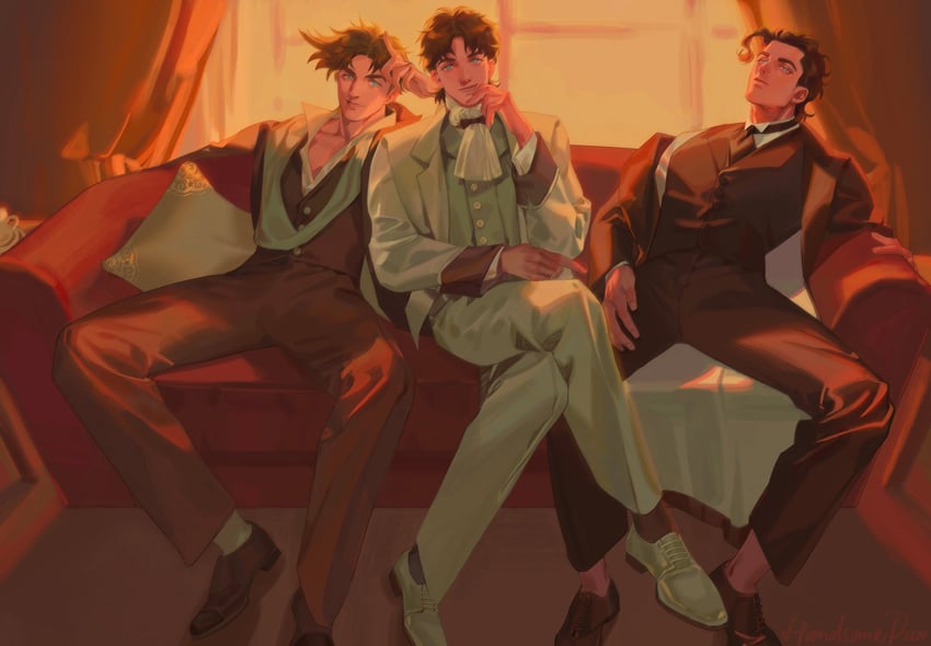 joseph joestar, kujo jotaro, and jonathan joestar (jojo no kimyou na bouken and 3 more) drawn by handsomedao