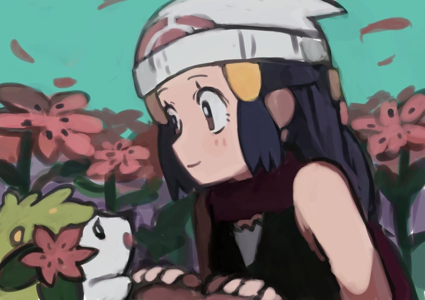 dawn and shaymin (pokemon and 1 more) drawn by shichibee_(stm_mimi)