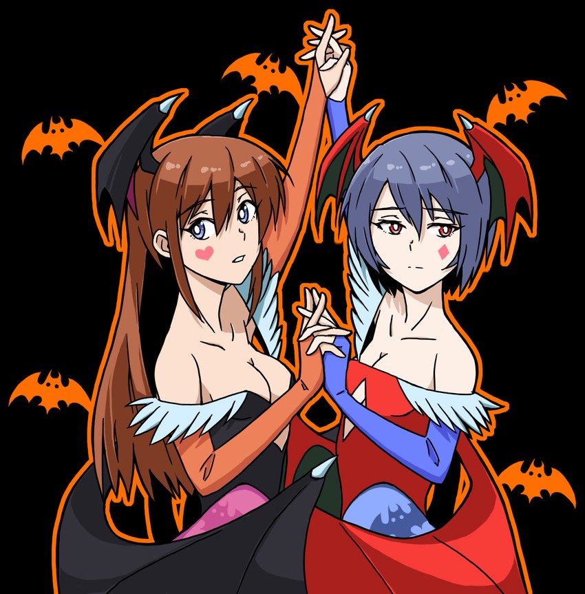souryuu asuka langley, ayanami rei, morrigan aensland, and lilith (neon genesis evangelion and 1 more) drawn by sashimi_(sasihmi)