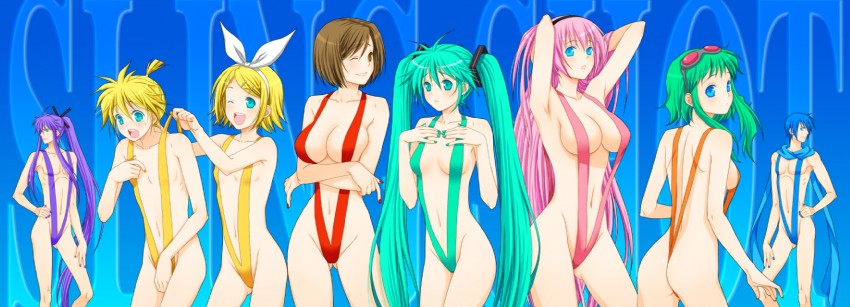 hatsune miku, kagamine rin, kagamine len, megurine luka, kaito, and 3 more (vocaloid) drawn by yuuno_(yukioka)