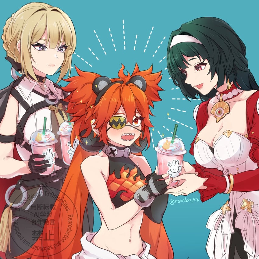 evelyn chevalier, astra yao, and koleda belobog (zenless zone zero) drawn by romako_ex