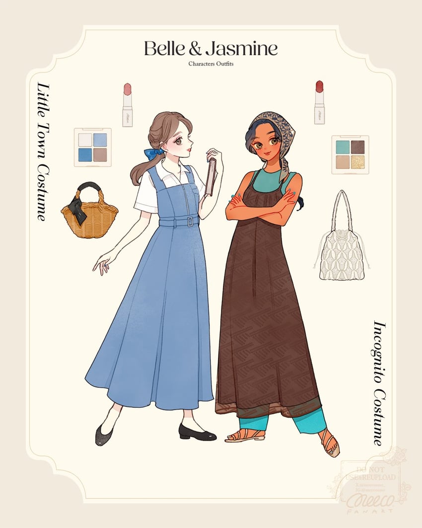 jasmine and belle (disney and 2 more) drawn by meecosme