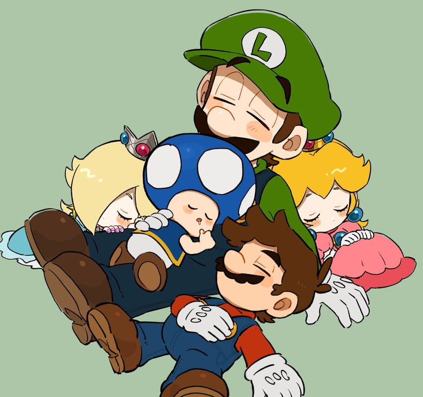 princess peach, mario, rosalina, luigi, toad, and 1 more (mario and 1 more) drawn by mimimi_(mimimim9999)