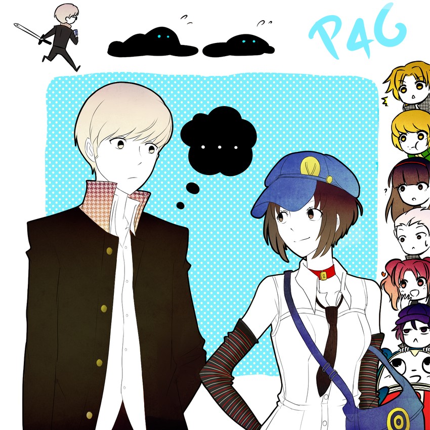 narukami yu, shirogane naoto, satonaka chie, kujikawa rise, amagi yukiko, and 4 more (persona and 2 more) drawn by emefuran