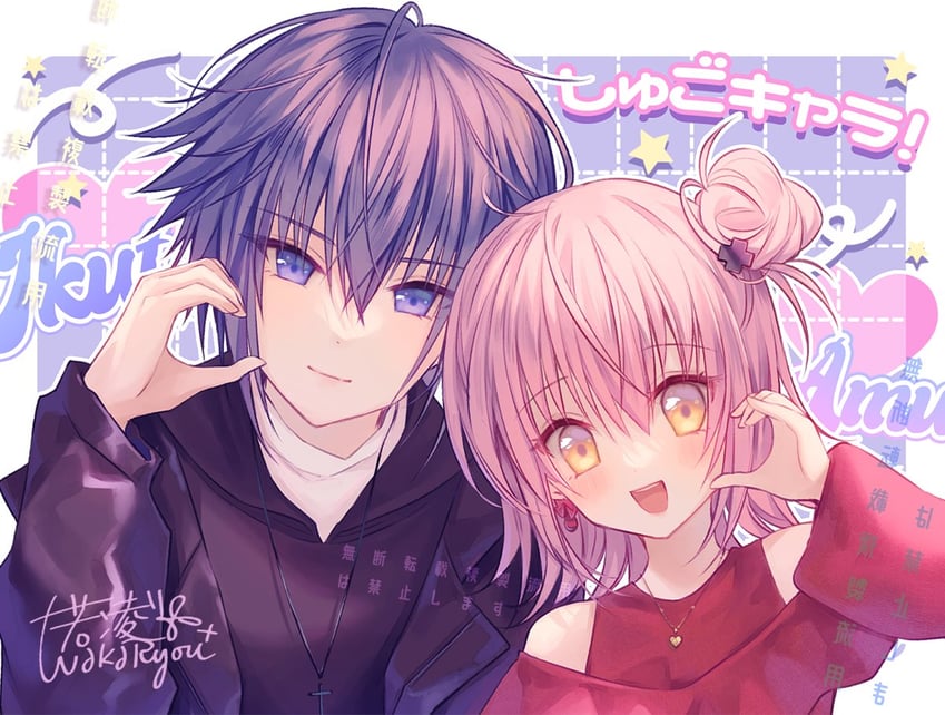 hinamori amu and tsukiyomi ikuto (shugo chara!) drawn by waka_ryou