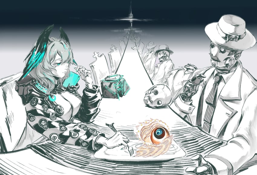 ho'olheyak, tin man, and friston (arknights) drawn by weibo_6636859565