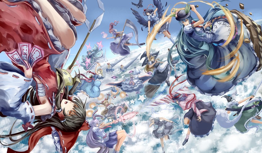 hakurei reimu, kirisame marisa, izayoi sakuya, konpaku youmu, alice margatroid, and 9 more (touhou and 1 more) drawn by uutan_(shibainu_kakumei)