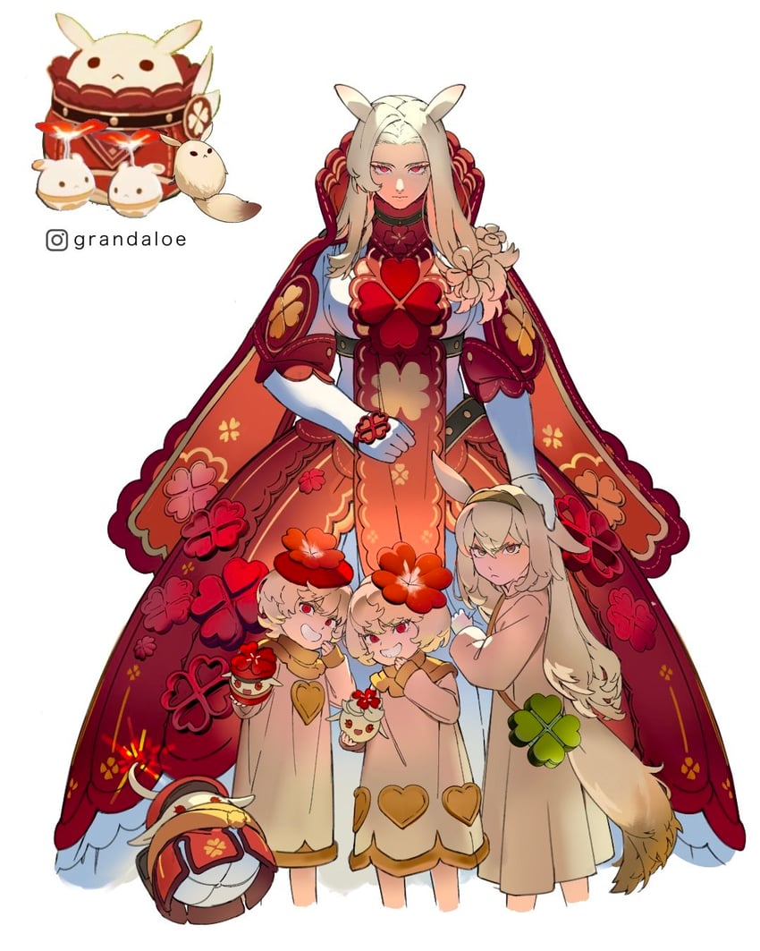 klee, dodoco, and jumpy dumpty (genshin impact) drawn by grandaloe