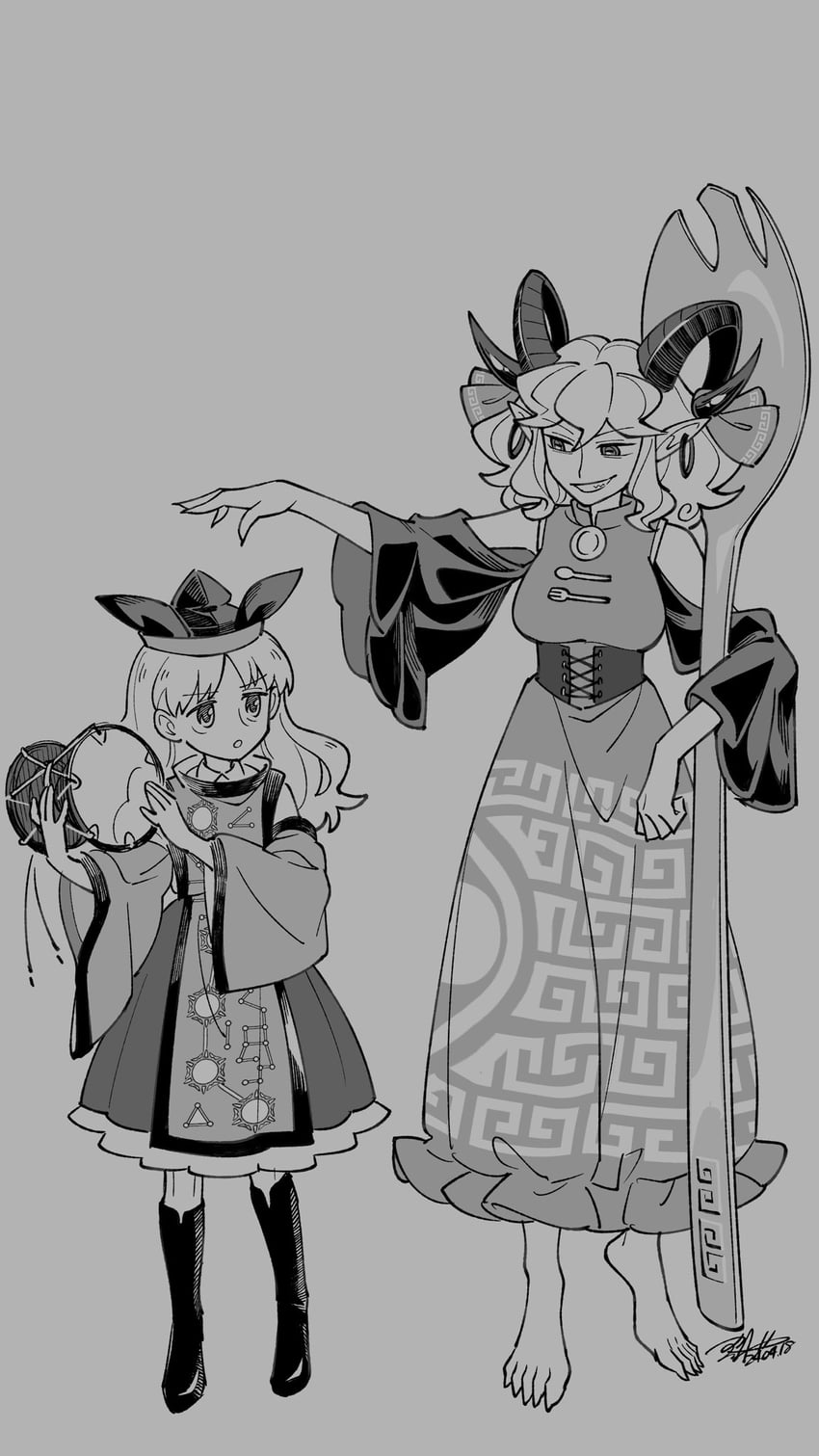 matara okina and toutetsu yuuma (touhou) drawn by shikido_(khf)