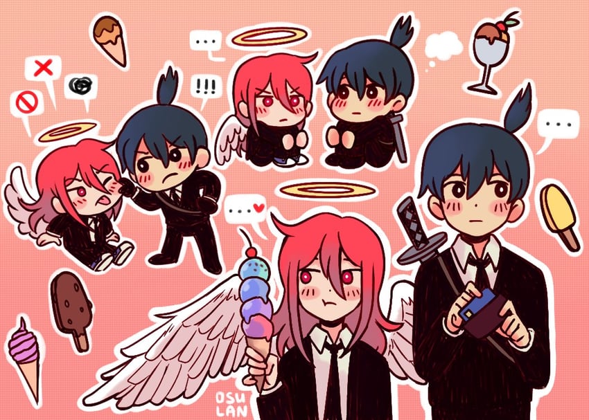 hayakawa aki and angel devil (chainsaw man) drawn by osulan