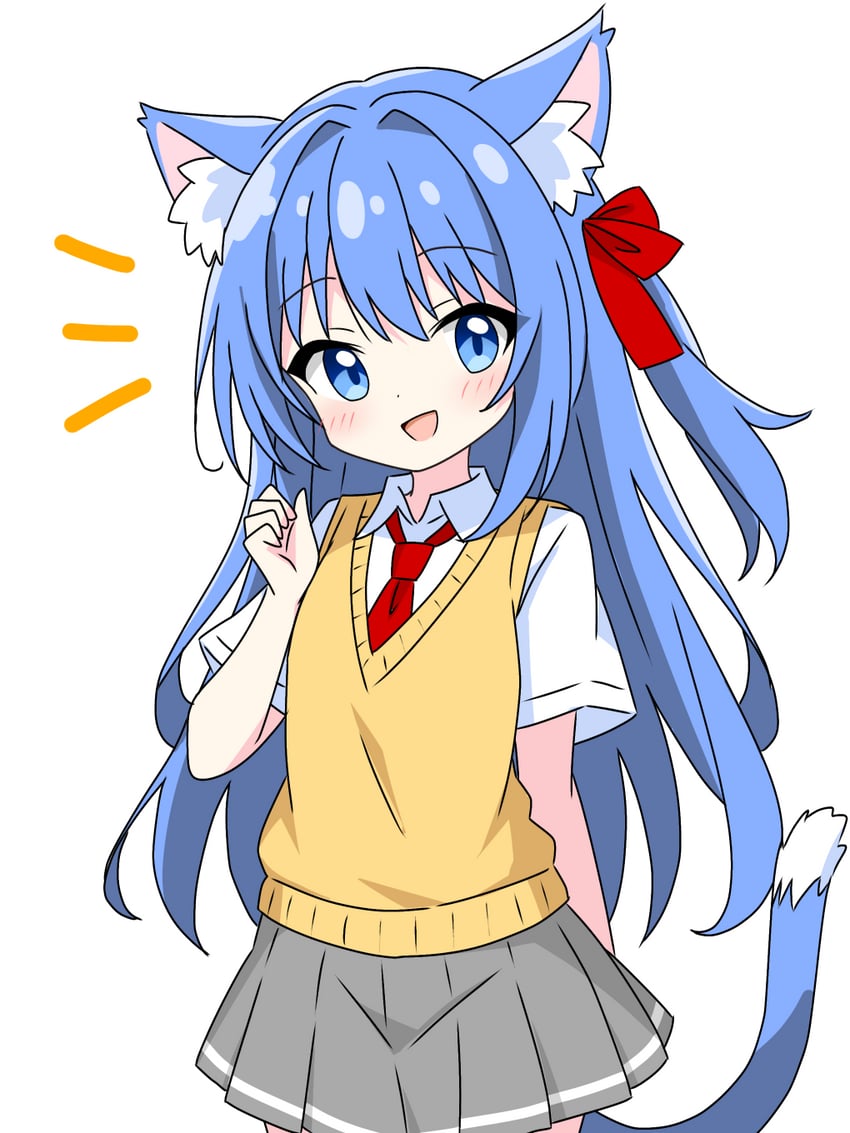 blue-haired cat girl (original) drawn by kotatsu-mazoku