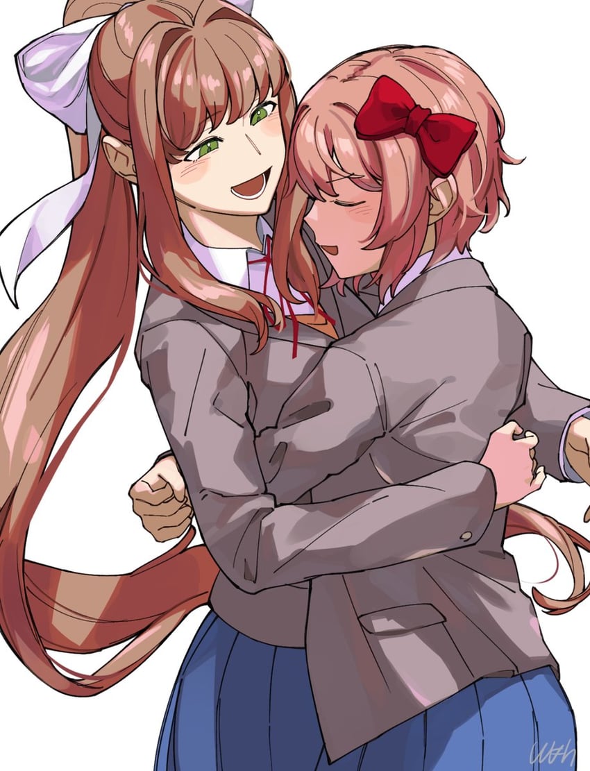 monika and sayori (doki doki literature club) drawn by shishima_eichi