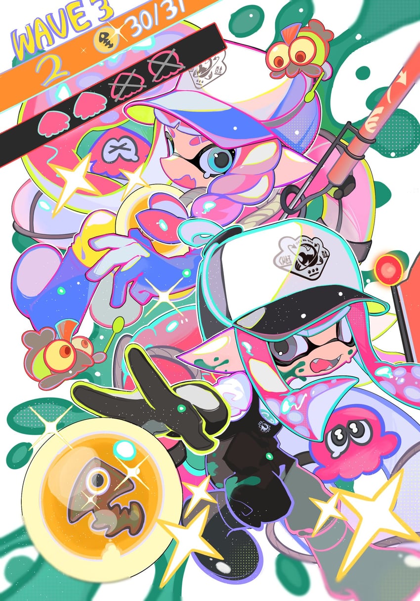 inkling player character, inkling girl, and smallfry (splatoon and 1 more) drawn by xiaoyunatie