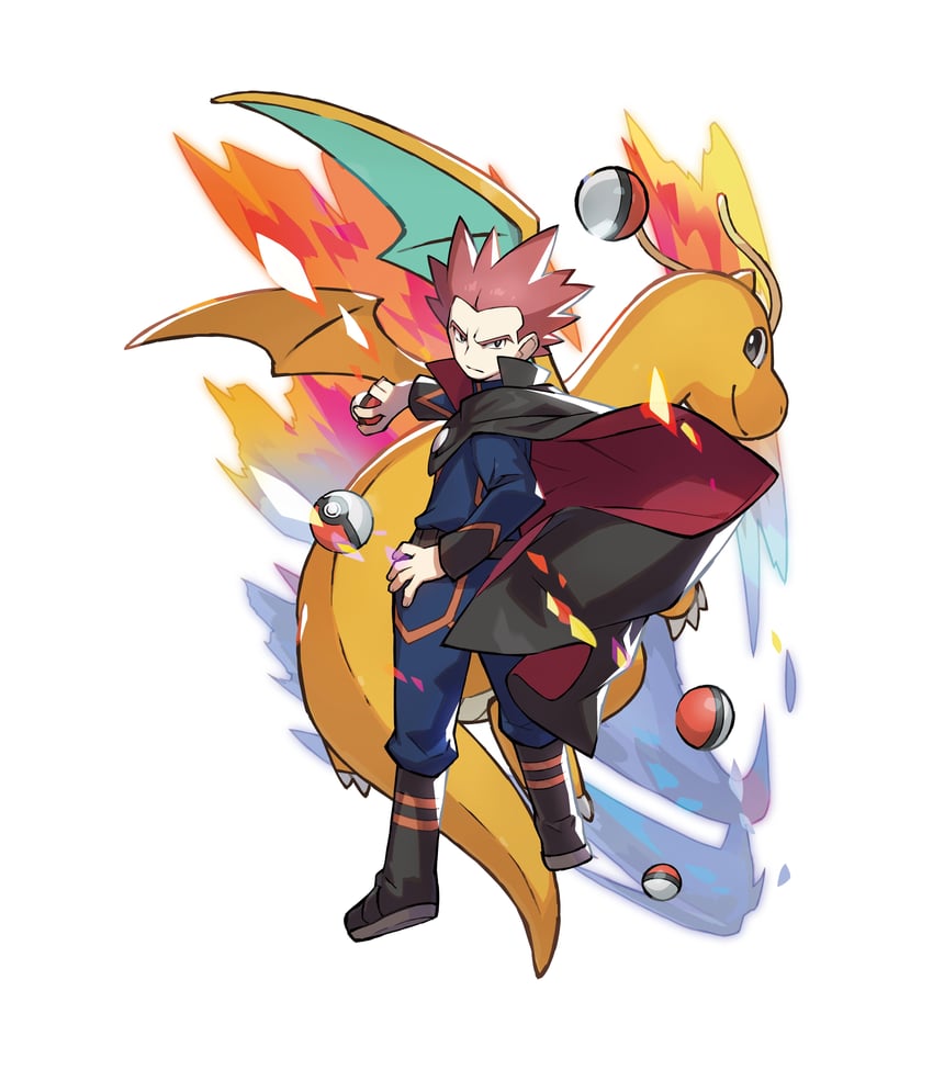 dragonite and lance (pokemon and 1 more) drawn by saitou_naoki