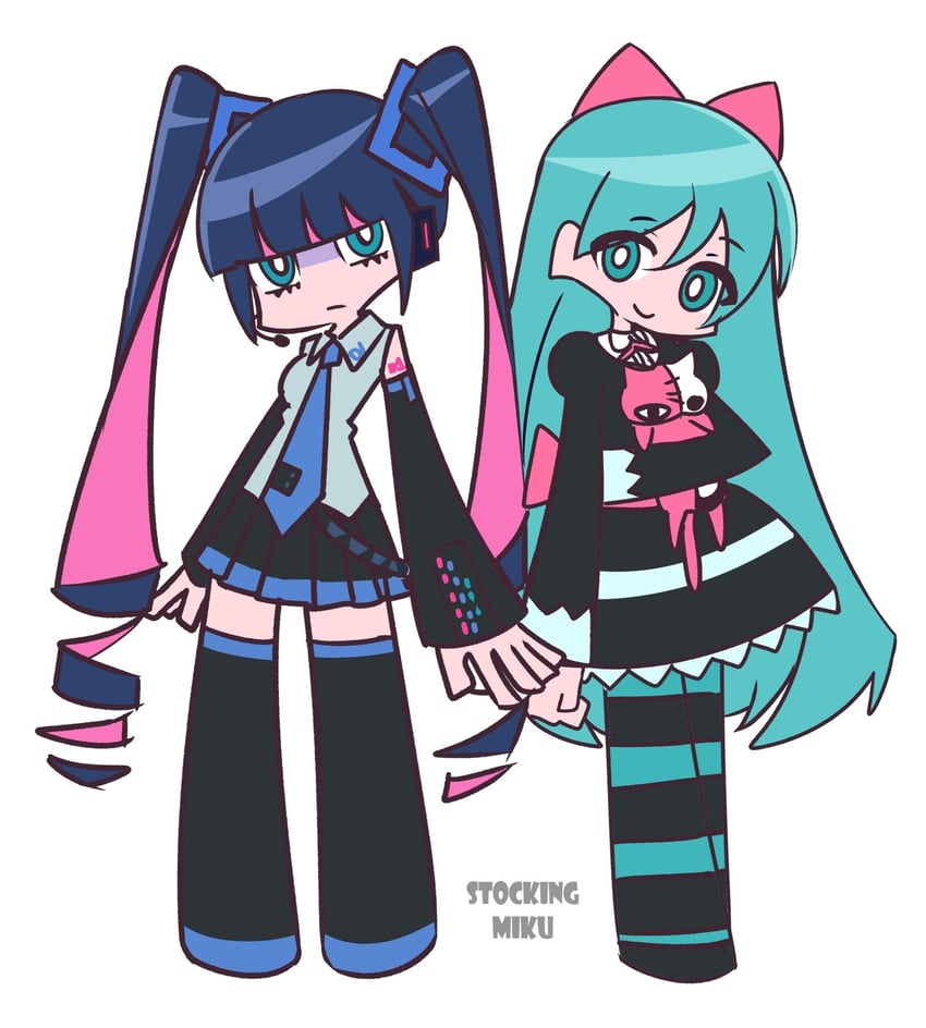 hatsune miku, stocking, and honekoneko (vocaloid and 1 more) drawn by dailypasta