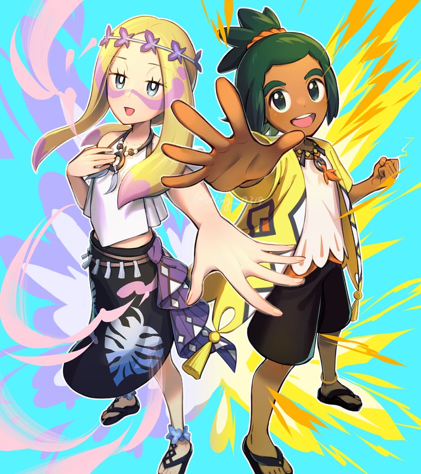 hau and mina (pokemon and 1 more) drawn by wing_(wing_0319)
