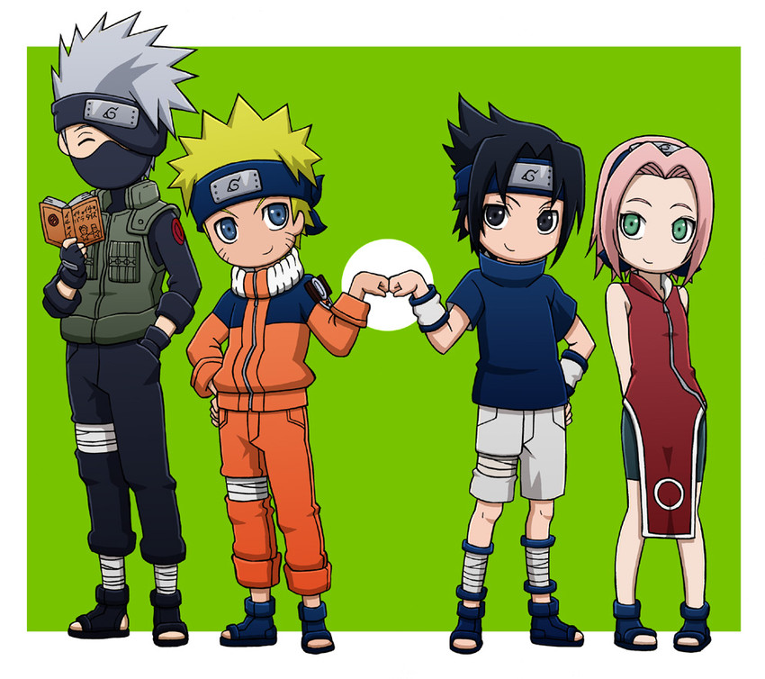 haruno sakura, uzumaki naruto, uchiha sasuke, and hatake kakashi (naruto) drawn by ku2