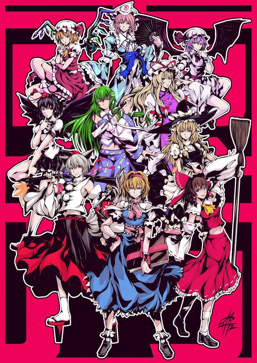 hakurei reimu, kirisame marisa, remilia scarlet, flandre scarlet, kochiya sanae, and 5 more (touhou) drawn by yamada_satoshi