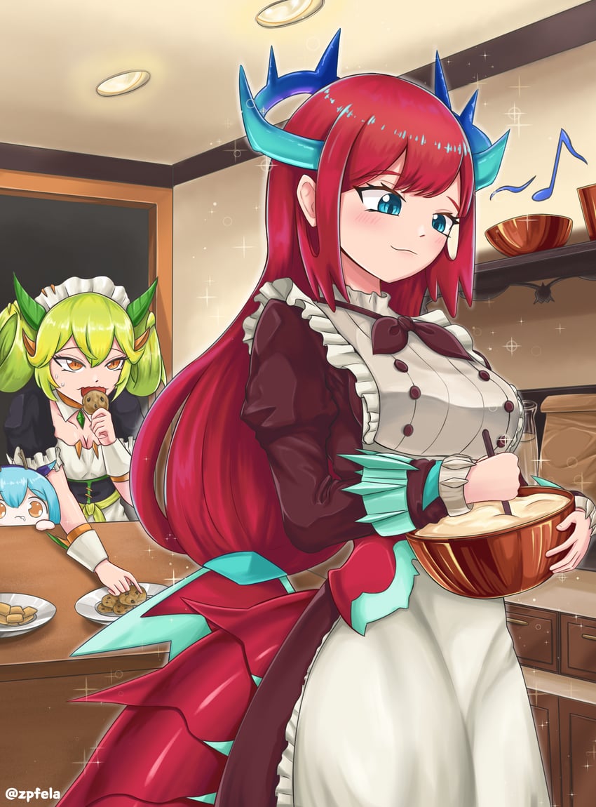 laundry dragonmaid, parlor dragonmaid, and kitchen dragonmaid (yu-gi-oh!) drawn by wislley