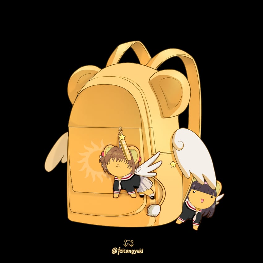 kinomoto sakura, kero, and daidouji tomoyo (cardcaptor sakura) drawn by feicangyuki