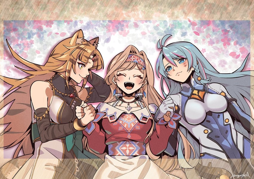 azura cecillia, nara haramaung, and layla alstroemeria (nijisanji and 1 more) drawn by pogatyb