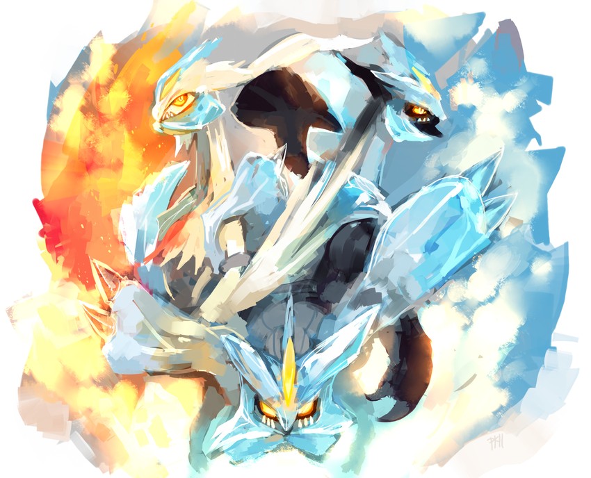 kyurem, black kyurem, and white kyurem (pokemon) drawn by glitchedpuppet