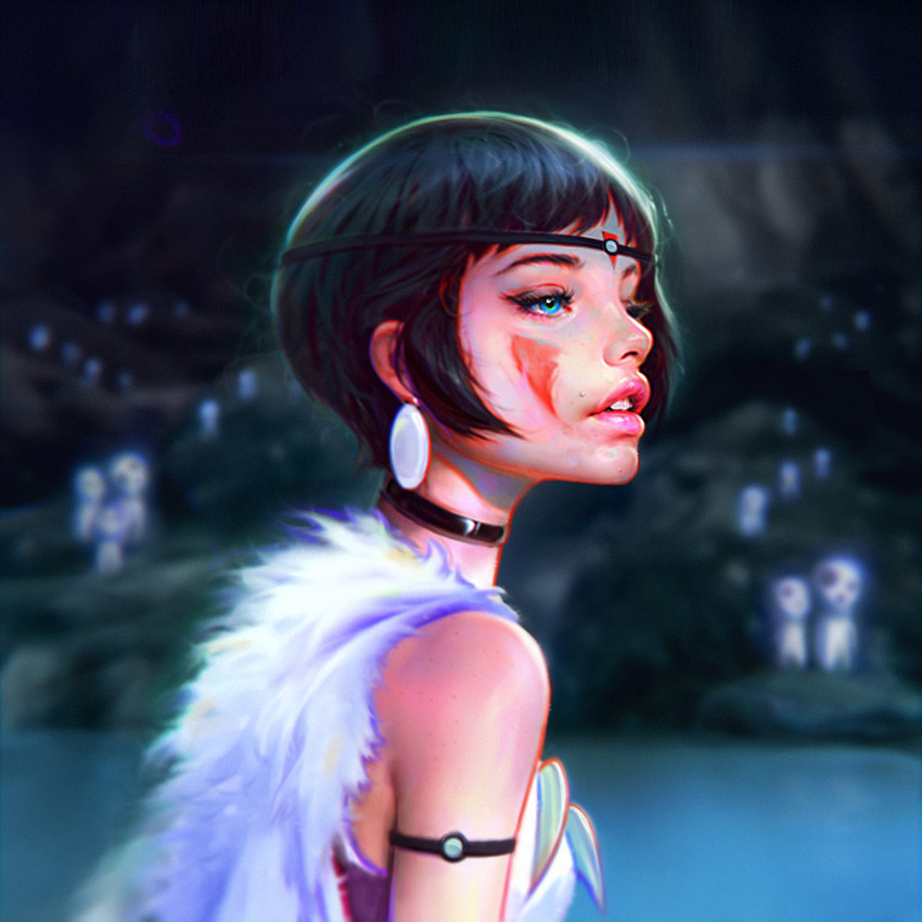 san and kodama (studio ghibli and 1 more) drawn by irakli_nadar