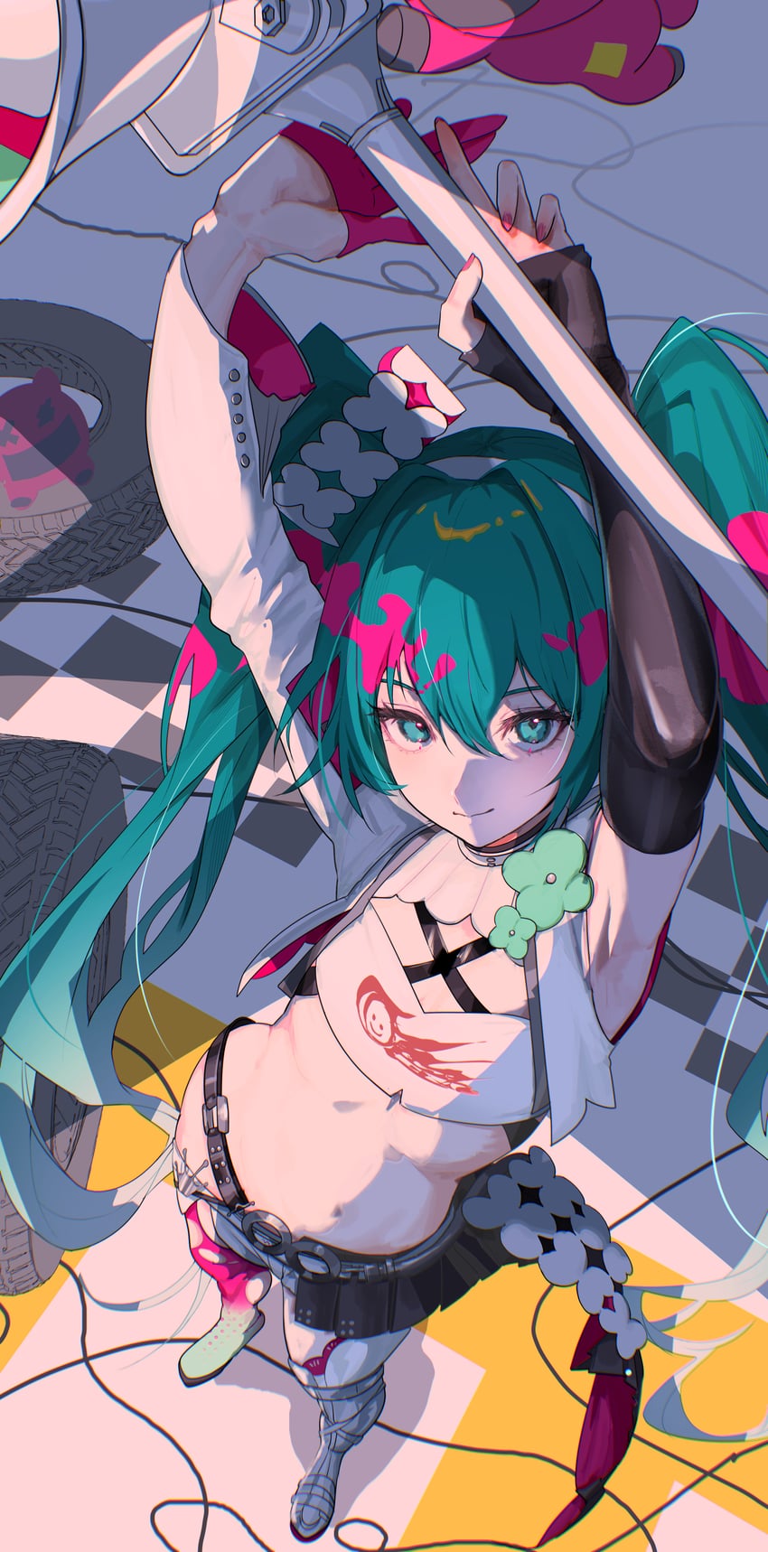 hatsune miku and racing miku (vocaloid) drawn by maria_(syake-uni)