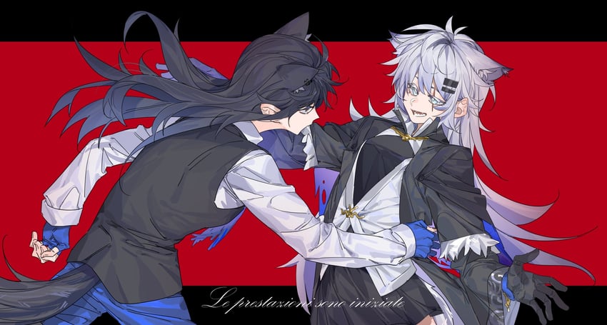 texas, lappland, and texas the omertosa (arknights) drawn by molu_stranger