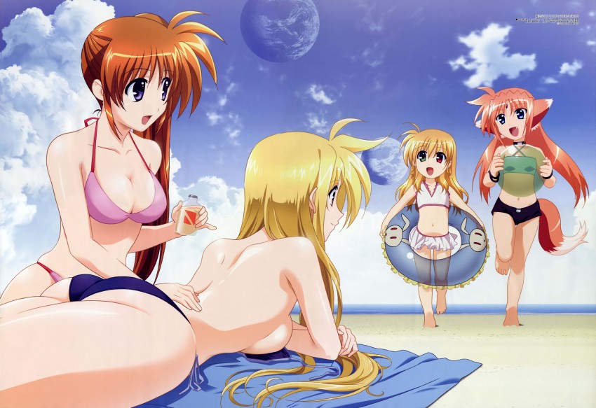 fate testarossa, takamachi nanoha, vivio, and arf (lyrical nanoha and 2 more) drawn by okuda_yasuhiro