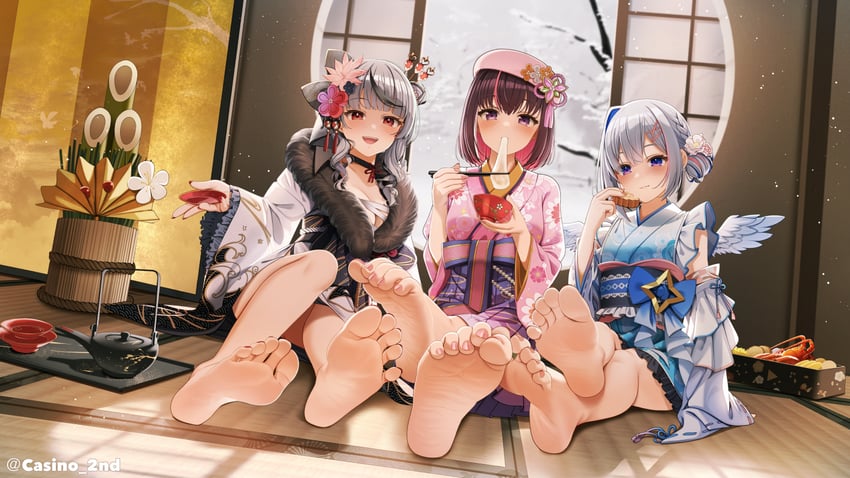 sakamata chloe, amane kanata, and azki (hololive) drawn by casino_(casinoep)
