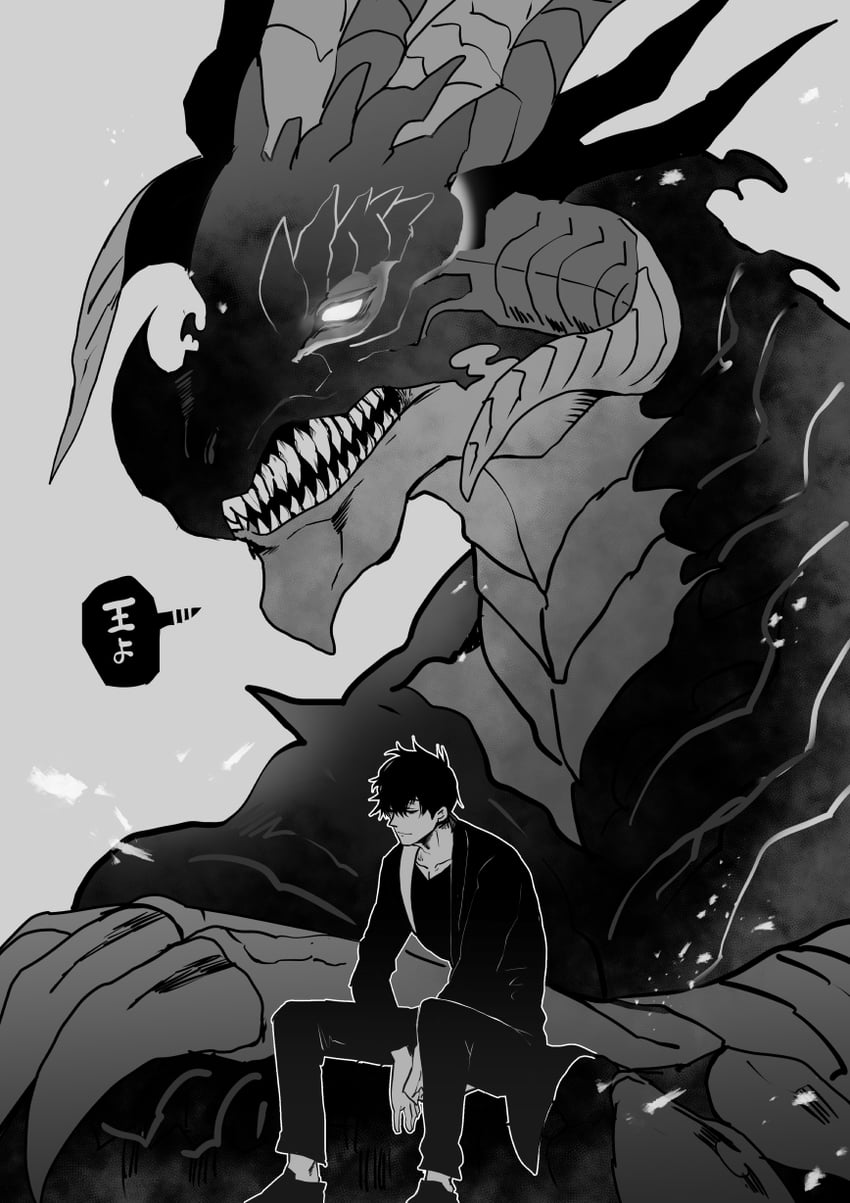 sung jin-woo and kamish (solo leveling) drawn by hiyomon