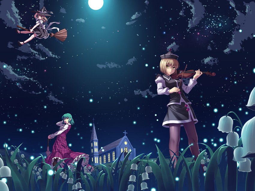 kirisame marisa, kazami yuuka, and lunasa prismriver (touhou) drawn by athrun1120