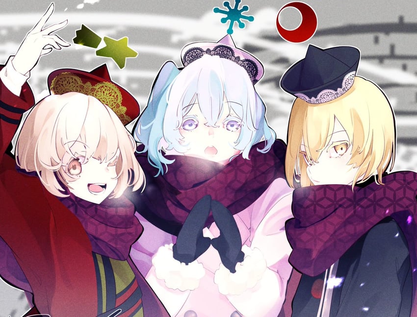 lunasa prismriver, merlin prismriver, and lyrica prismriver (touhou) drawn by yonemuro