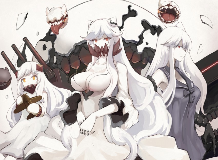 northern ocean princess, enemy aircraft, midway princess, and aircraft carrier princess (kantai collection) drawn by mizuchi_(mizuchi7118)
