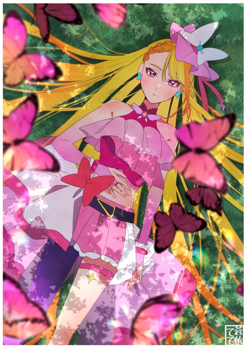 hijiri ageha and cure butterfly (precure and 1 more) drawn by aoi_tete