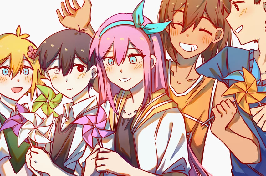 sunny, basil, aubrey, kel, and hero (omori) drawn by bailan1130