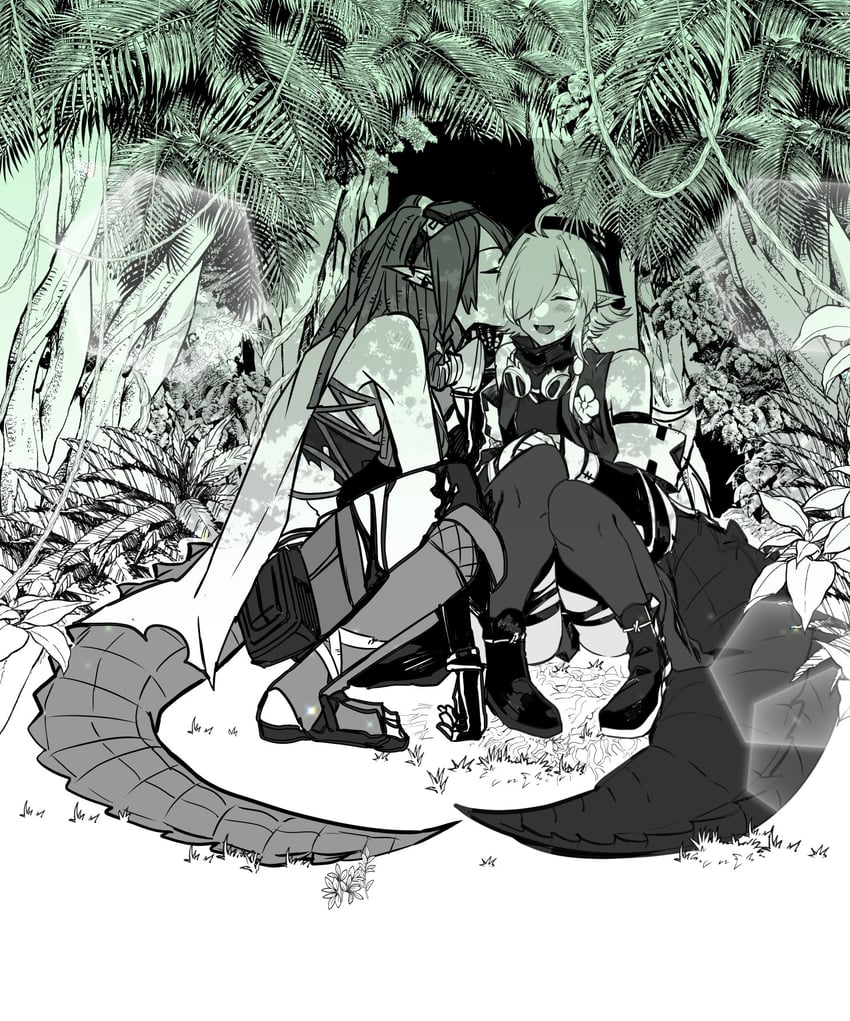 tomimi, gavial, and gavial the invincible (arknights) drawn by ban_syou
