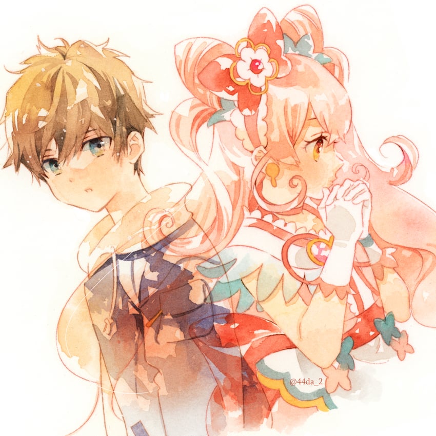 nagomi yui, cure precious, and shinada takumi (precure and 1 more) drawn by yoshida_haruyuki