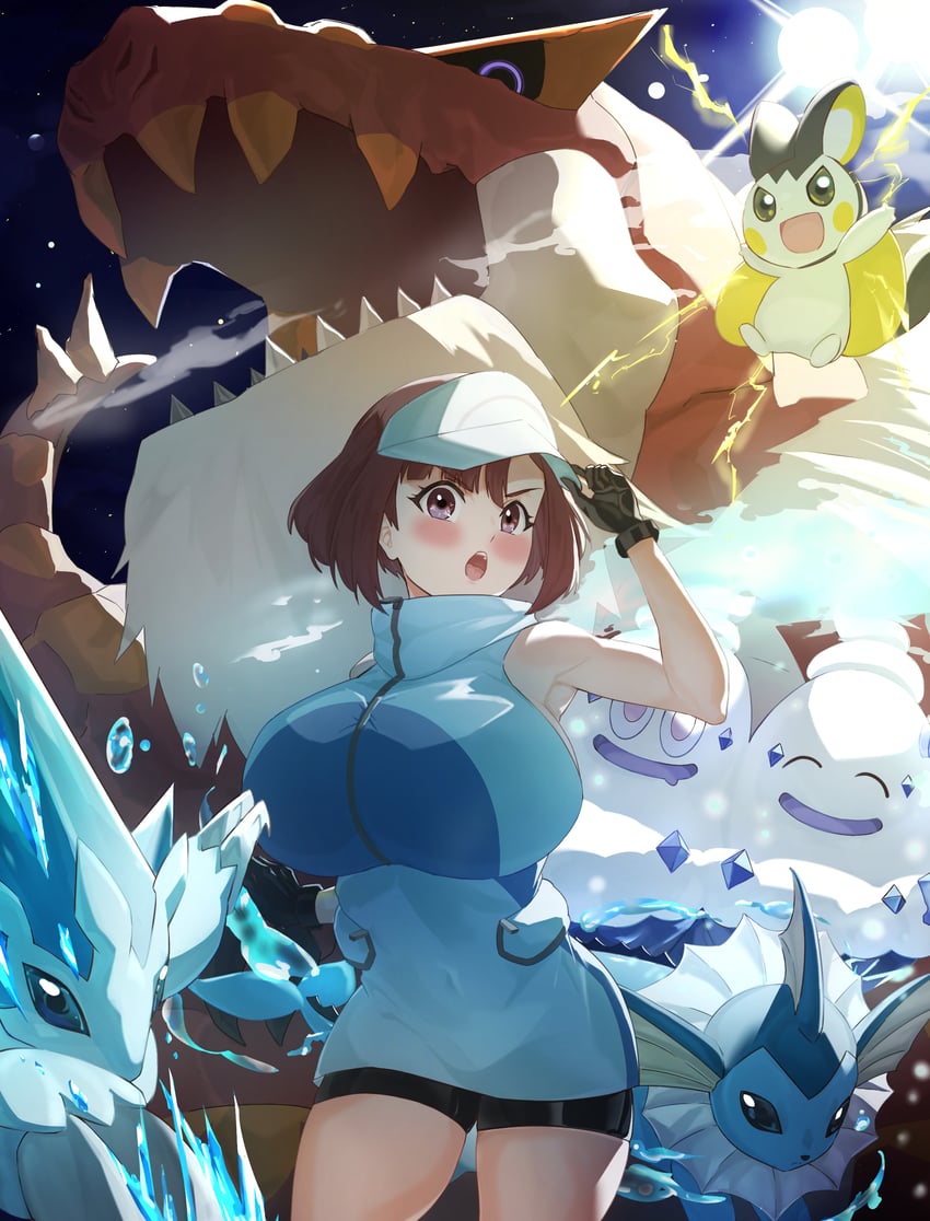 vaporeon, emolga, vanilluxe, tyrantrum, alolan sandslash, and 1 more (pokemon and 1 more) drawn by hizakake