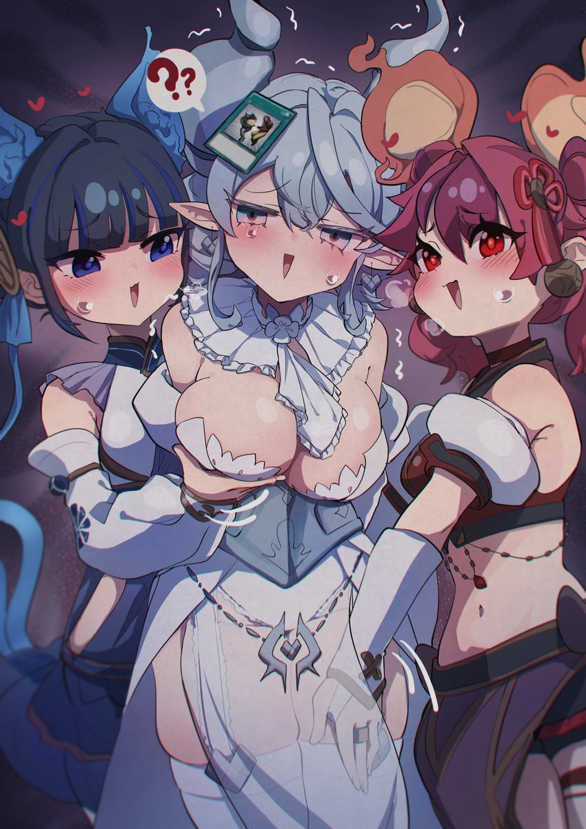lovely labrynth of the silver castle, ni-ni the mirror mikanko, ha-re the sword mikanko, and snatch steal (yu-gi-oh! and 1 more) drawn by c_civciv