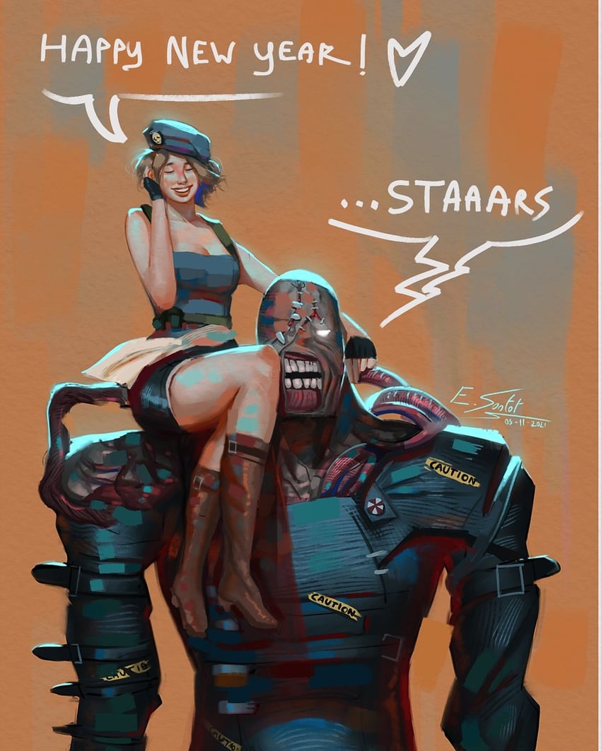 jill valentine and nemesis (resident evil and 1 more) drawn by eliottsontot