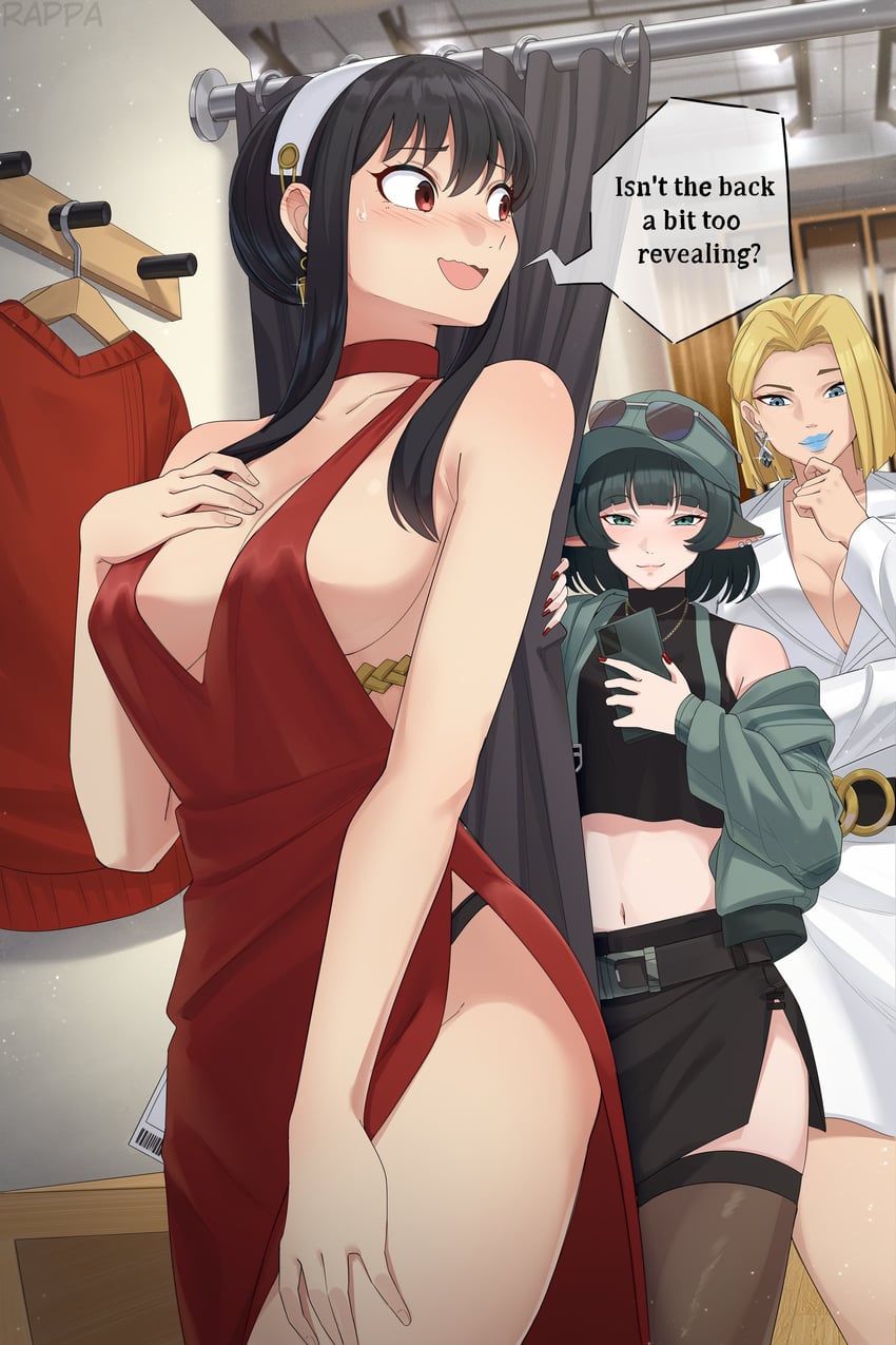 yor briar, jane doe, and emma frost (zenless zone zero and 3 more) drawn by rappa_(sirrappa)