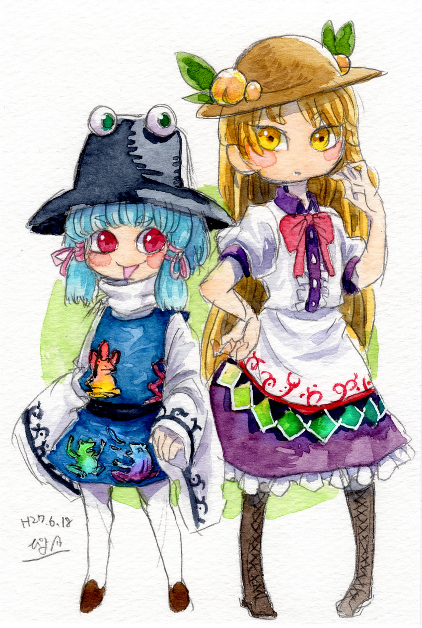 moriya suwako, hinanawi tenshi, and pyonta (touhou) drawn by piyo_(piyoko528)