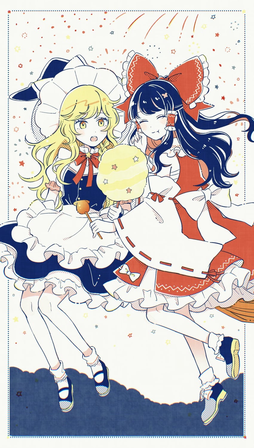 hakurei reimu and kirisame marisa (touhou) drawn by mozukuzu_(manukedori)