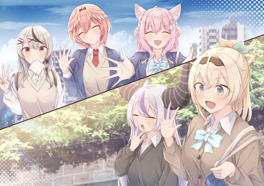 sakamata chloe, la+ darknesss, hakui koyori, kazama iroha, and takane lui (hololive) drawn by ch13