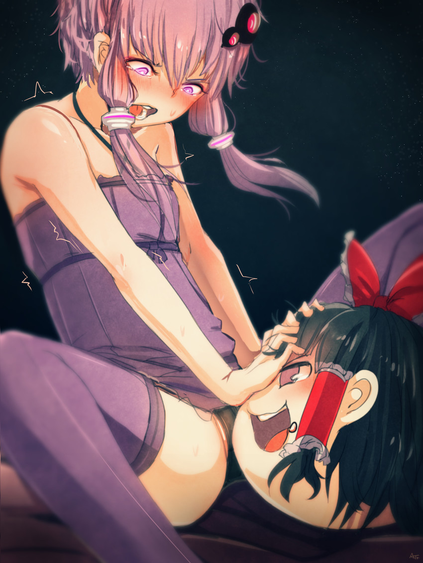 hakurei reimu and yuzuki yukari (touhou and 2 more) drawn by at2.