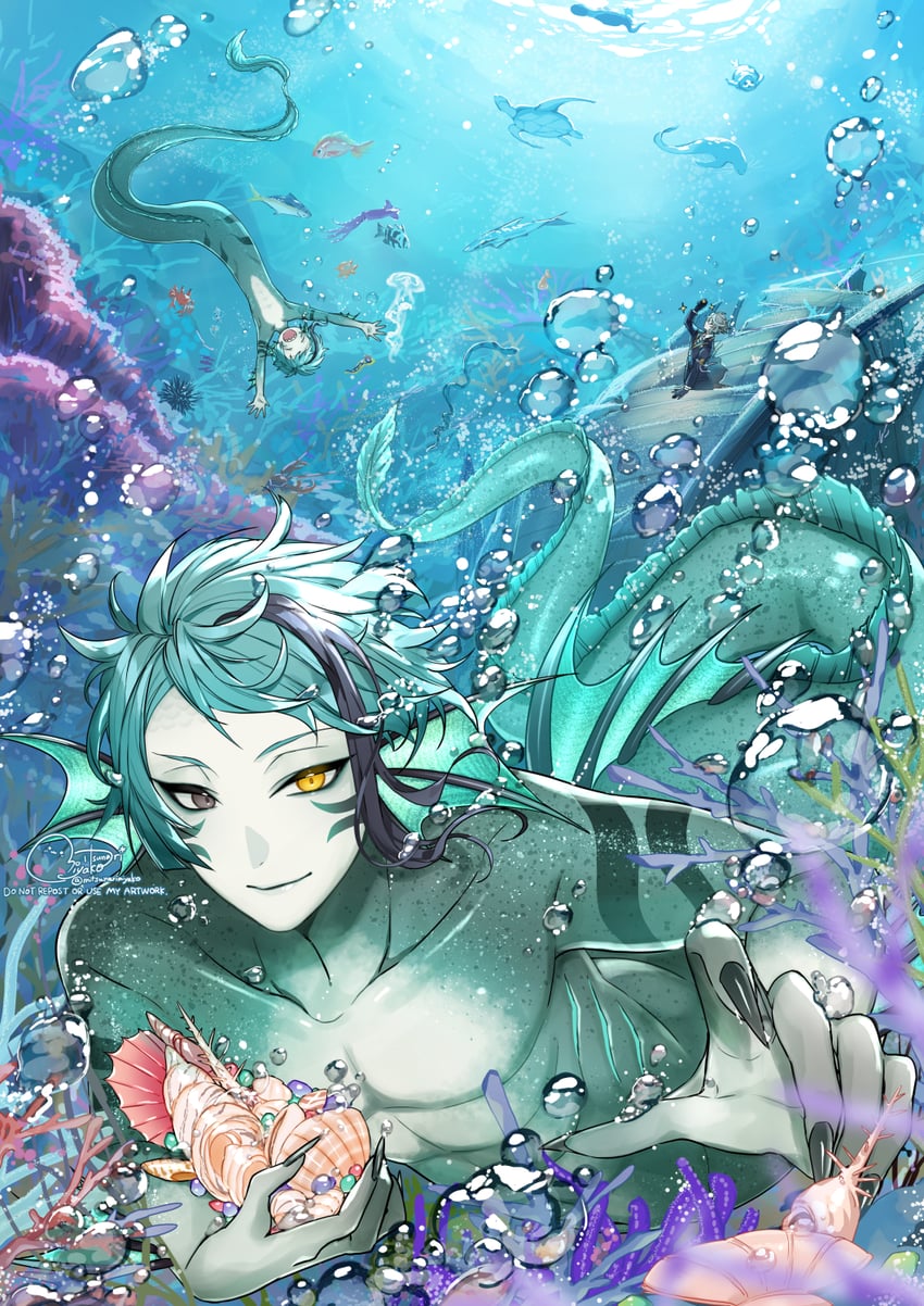 floyd leech, jade leech, and azul ashengrotto (twisted wonderland) drawn by mitsunari_miyako
