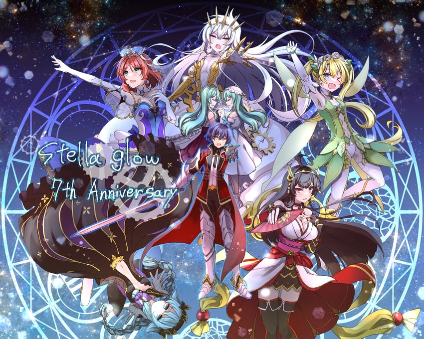 hilda, sakuya, lisette, moldimolt, popo, and 3 more (stella glow) drawn by fractal_(fractal25)